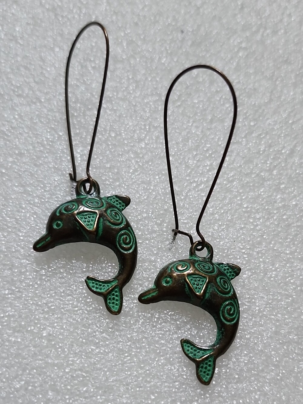 Hand Crafted Patina Green Dolphin Earrings - Women Jewelry Earrings